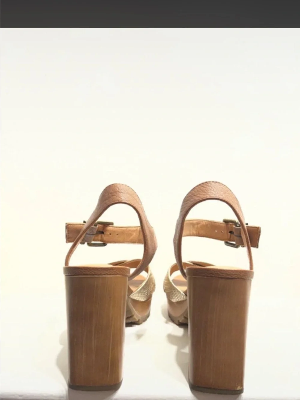 Crown Vintage Platform Block Heel Sandals in Metallic and Tan